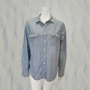 J.CREW The Perfect Shirt Chambray Denim Tab Sleeve Button Up Shirt Size Large